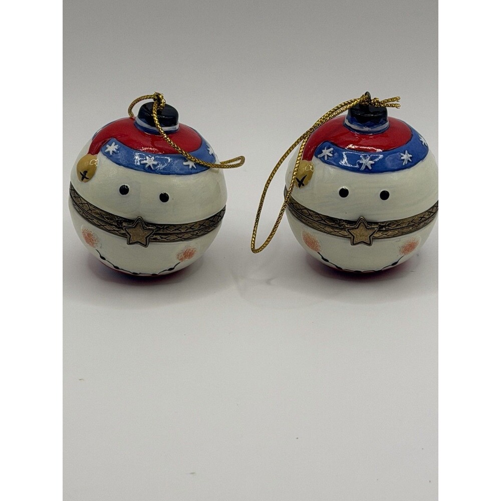Snowman head hinged trinket ceramic box ornament gift winter- Set Of 2